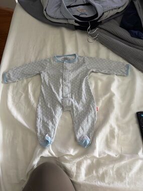 Magnetic Me Light Blue and White Footed Onesie (0-3M)